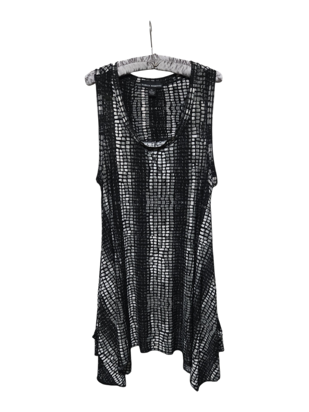 Sleeveless Black & White Grid Print Tunic Lagenlook Beach Resort Wear Size XL